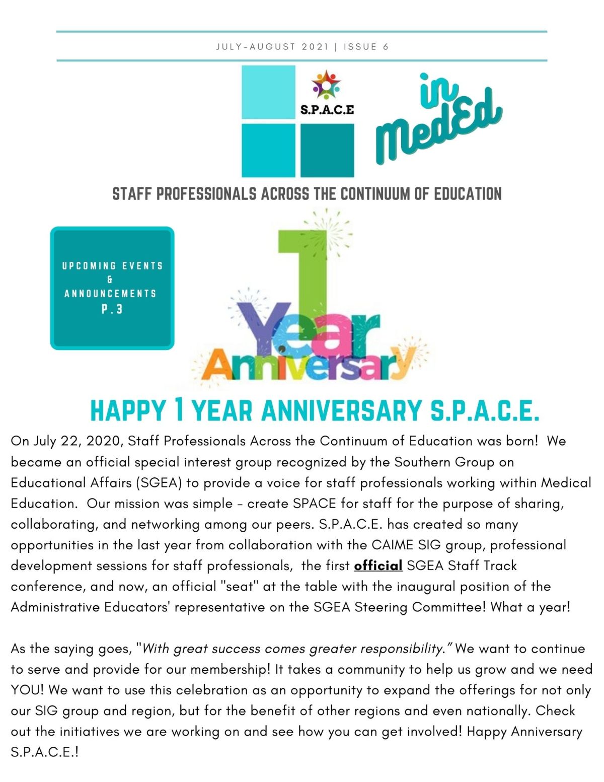 S.P.A.C.E. in Medical Education&nbsp;Newsletter